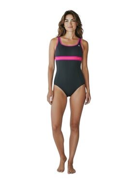 Aqua Sphere One Piece Swimsuit Gray Athletic Colorblock Racerback Size 14